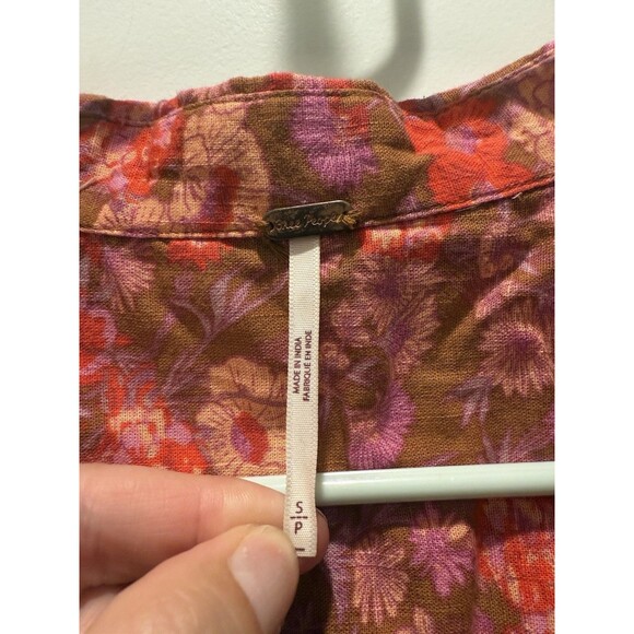 Women’s Free People Wild Gardenia Blouse S Earth Combo Floral Button Down Small - Picture 4 of 7